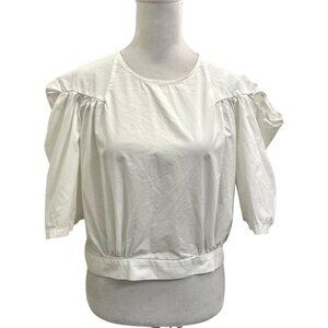 Rachel Comey Cropped Cut-Out Puff Sleeve Cotton Poplin Blouse Top White size 10
